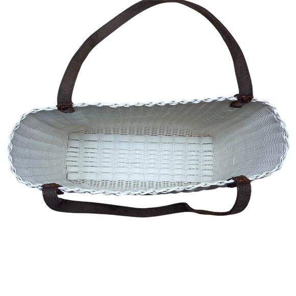 Fibra White Woven Brown Handles 97% Recycled Plastic Lightweight Tote Bag Sz M - Picture 6 of 9